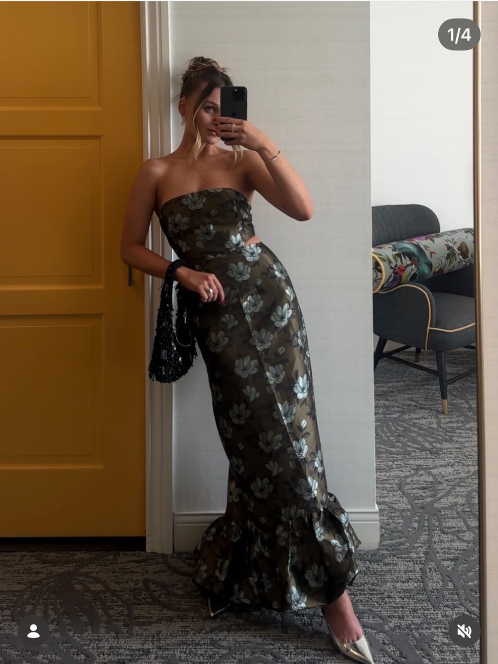 NWT Lulus Nathania Olive Floral jacquard maxi dress